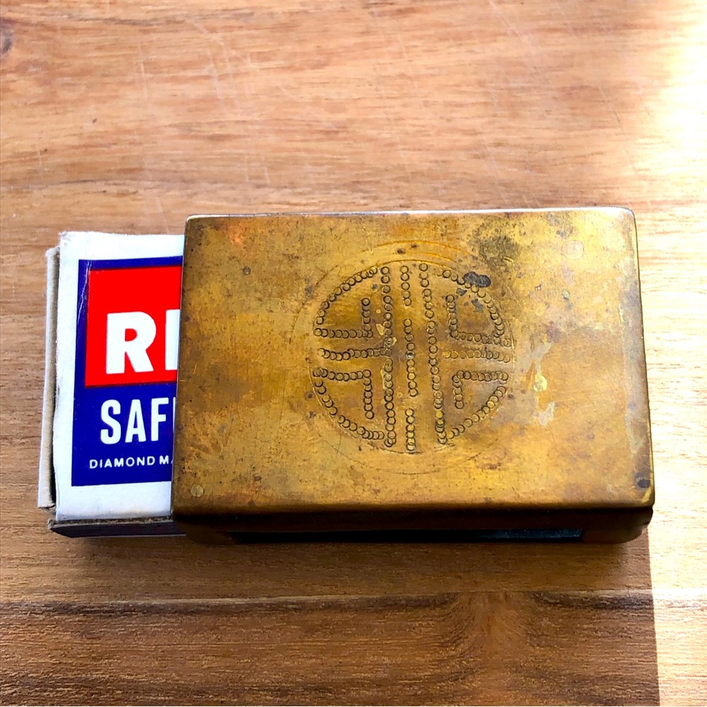 Vintage Matchbox Match Holder Brass Box Cover Striker